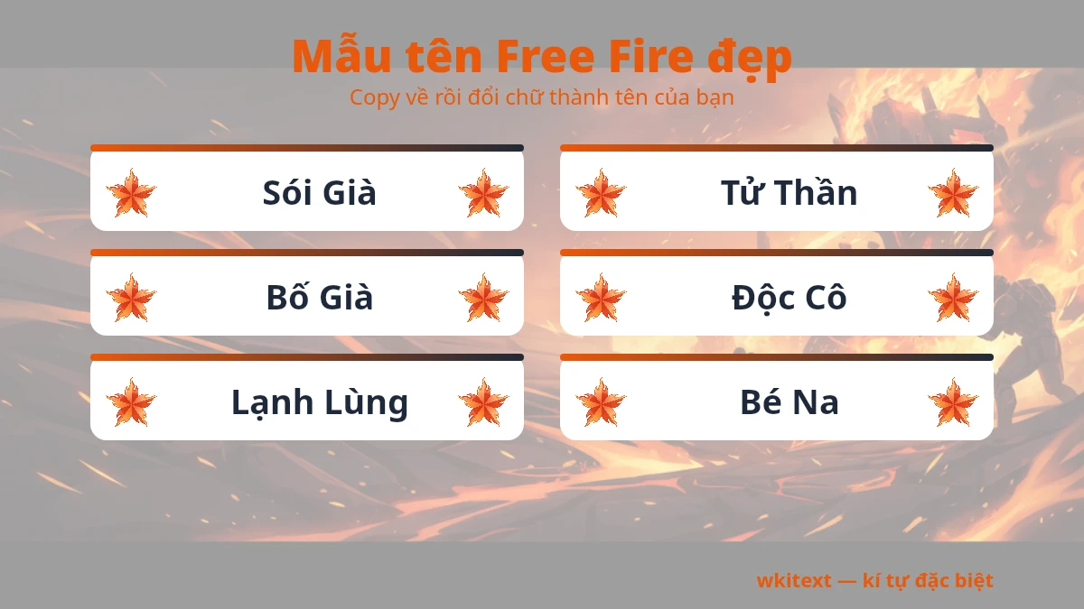 Tên Free Fire Hay ❤️ Tên FF Ngầu, Đẹp Cho Nam Nữ 2026 - Wkitext 1 Mẫu tên Free Fire đẹp