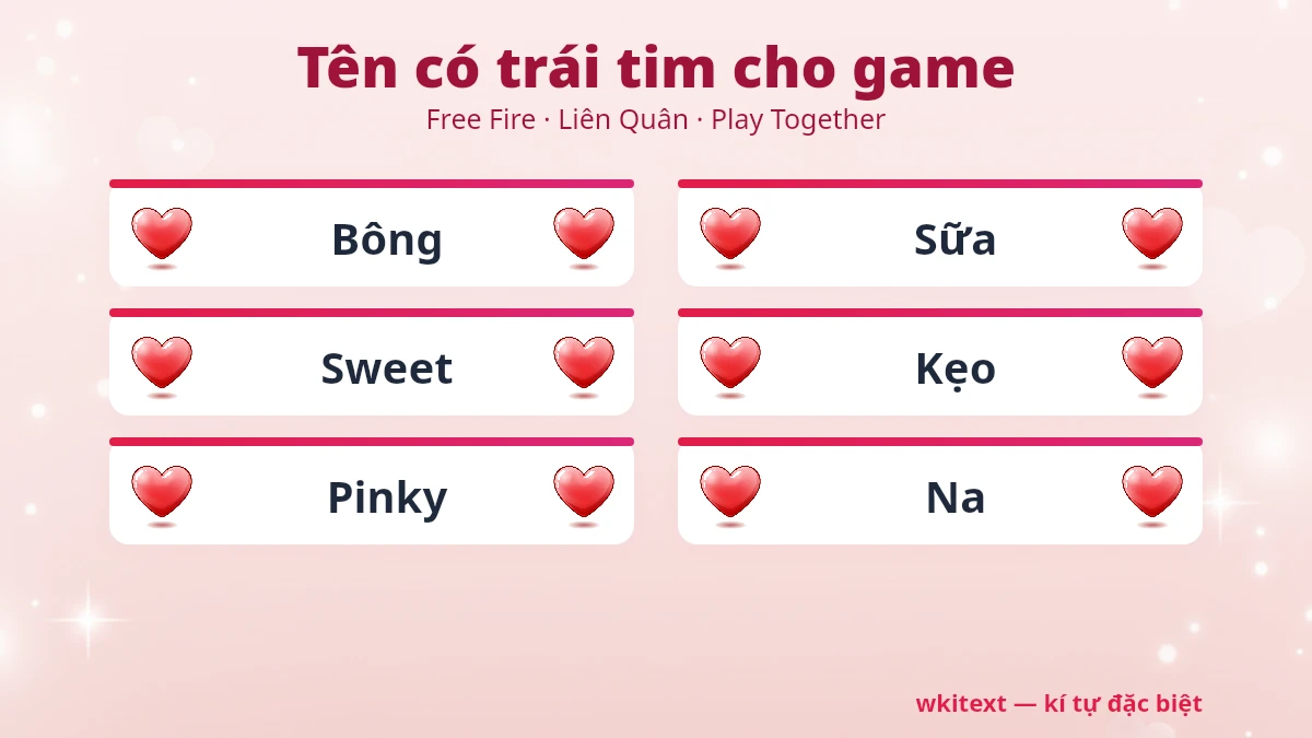 Kí Tự Đặc Biệt Trái Tim ❤️ Tạo Tên Có Tim 2026 - Wkitext.com 2 Tên có trái tim cho game Free Fire Liên Quân