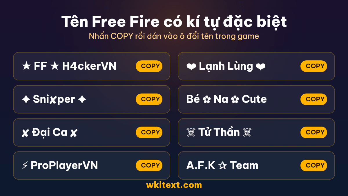 Tên Free Fire có kí tự đặc biệt đẹp ngầu và cute