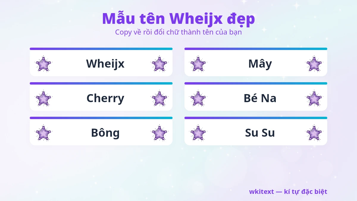 Tên Wheijx ❤️ Cách Tạo Chữ Wheijx FF 2026 - Wkitext.com 1 Mẫu tên wheijx đẹp chữ nhỏ trên đầu
