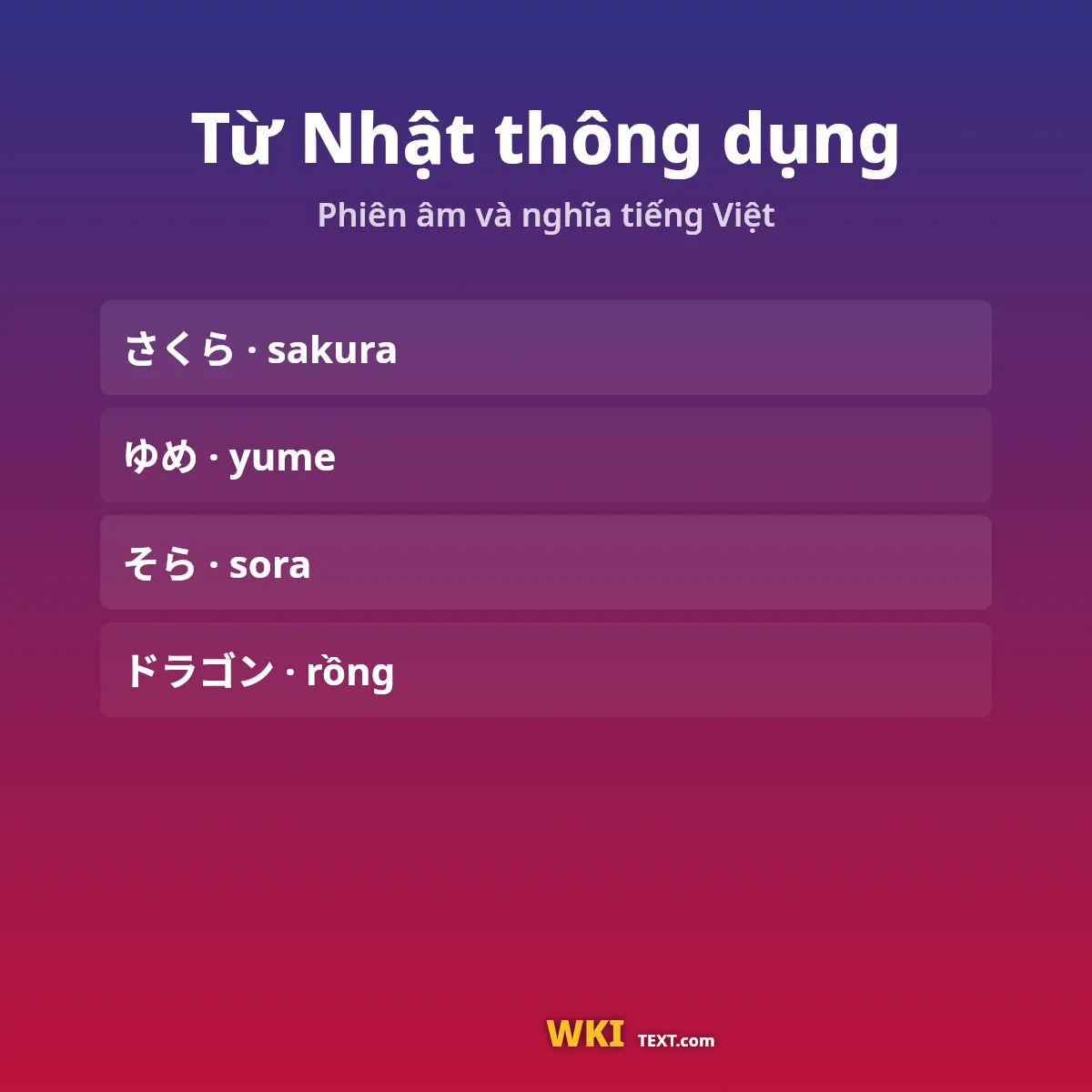 Từ và mẫu kí tự tiếng nhật ghép khung kèm phiên âm