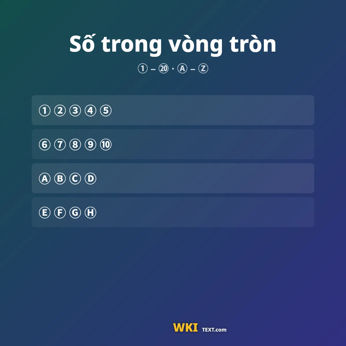 Bảng mã Unicode của kí tự hình tròn
